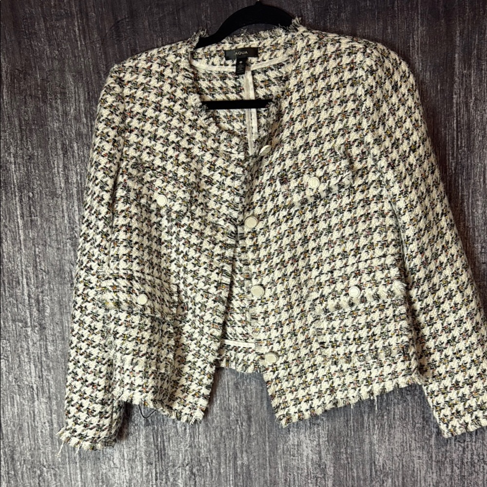 Aqua Black and White Houndstooth Blazer